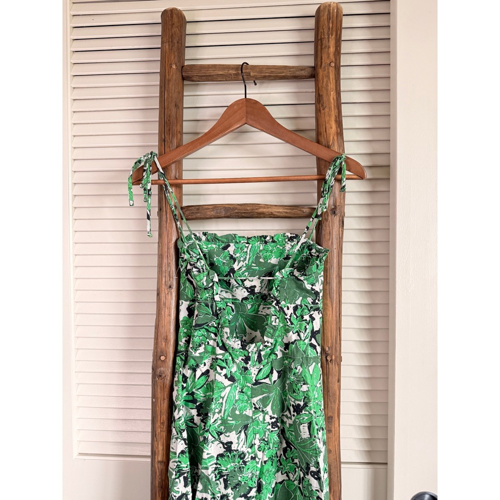 Free People Midi Dress Womens 0 Green Tropical Linen Blend - Picture 4 of 7